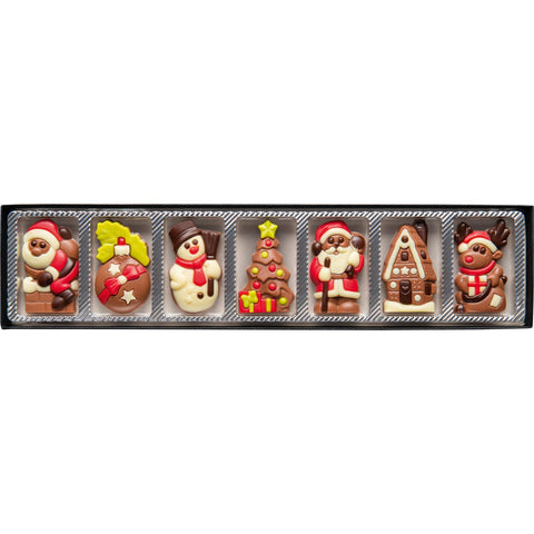 Decorated solid milk chocolate Christmas caraques in finger box, 300mm by Jag Couture London New York