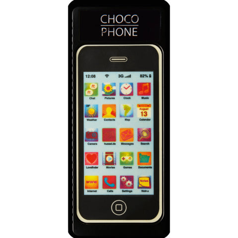 Decorated white chocolate smartphone replica in gift box, 195mm, from Jag Couture London New York, detailed edible confectionery.