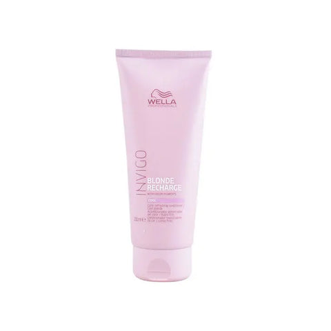 Wella Invigo Blonde Recharge color refreshing conditioner in 200ml bottle, with sleek packaging and vibrant blonde hair on the label