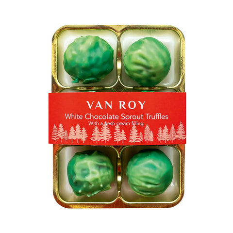 White chocolate green sprouts with white chocolate and fresh cream center in a cello pack, by Jag Couture London New York.