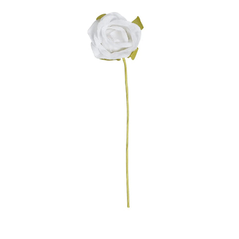 White rosebud decoration from Jag Couture London, measuring 8.5cm by 2cm, featuring delicate white rosebud details.