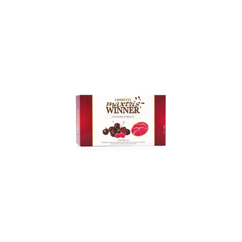 Jag Couture London Winner Amarena toasted almonds in cherry-flavored white chocolate with sugar, shown in the product image.