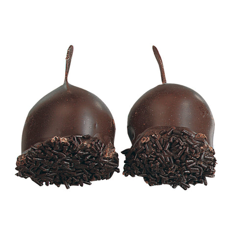 Dark chocolate cerisettes with whole cherries in brandy, wrapped in elegant packaging by Jag Couture London – New York.