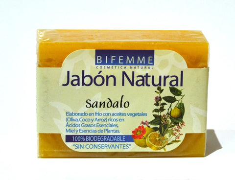 Ynsadiet Sandalo soap by Jag Couture London, 100g, with sandalwood scent and natural ingredients, displayed in a clear wrapper.