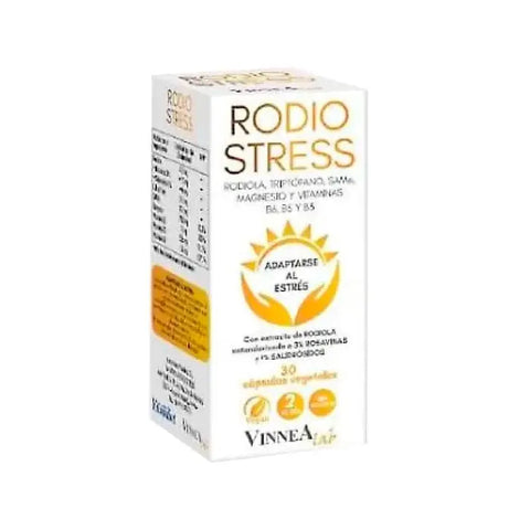 Ynsadiet Vinnea Rodio-Stress capsules by Jag Couture London and New York, 30 capsules in a white bottle.