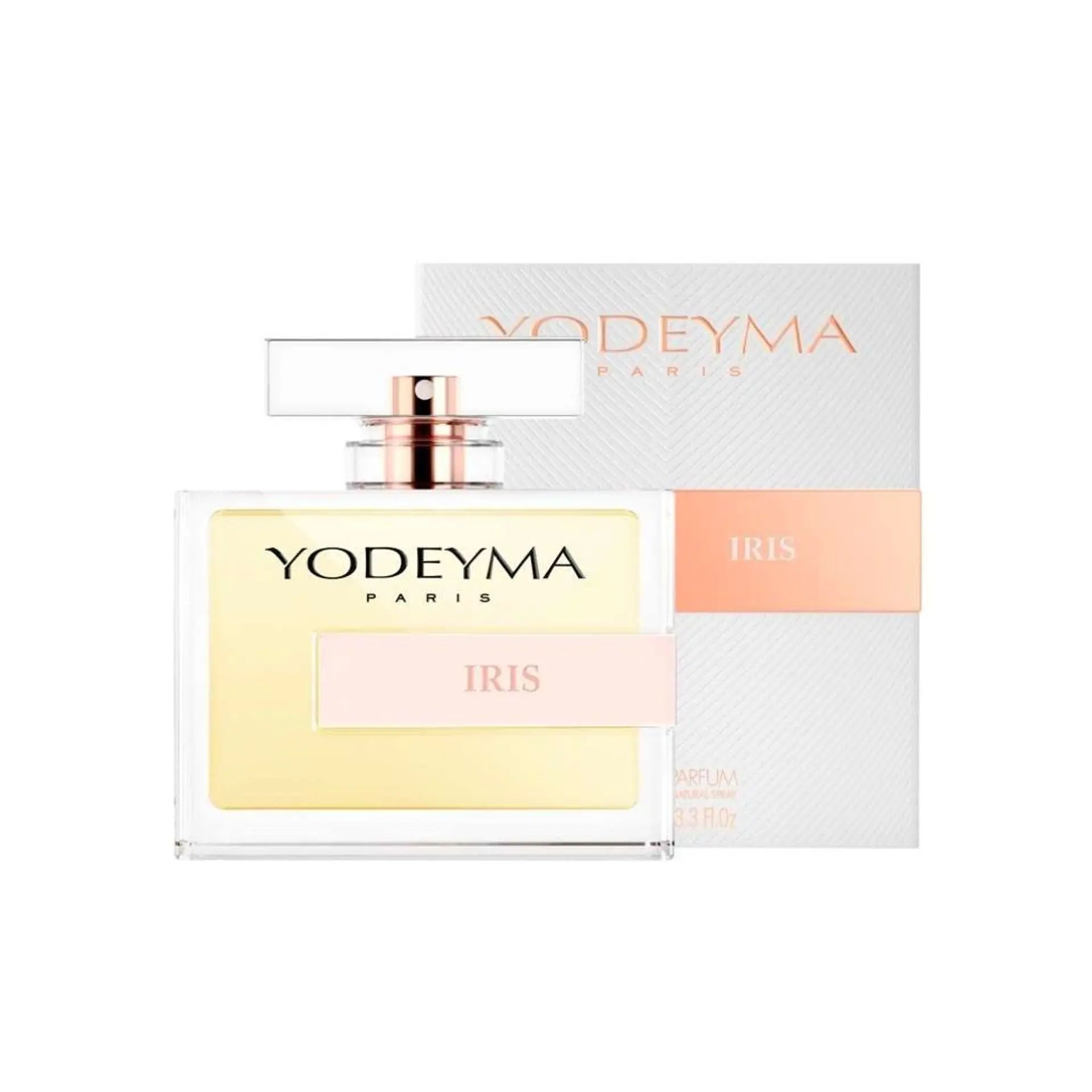 Yodeyma Iris W perfume bottle 100ml by Jag Couture London New York, elegant glass container with floral and iris fragrance notes