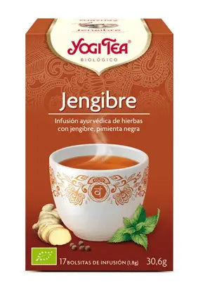Yogi Tea Jengibre ginger herbal tea packets, 17 x 1.8g, from Jag Couture London New York, with tea bags and packaging visible.