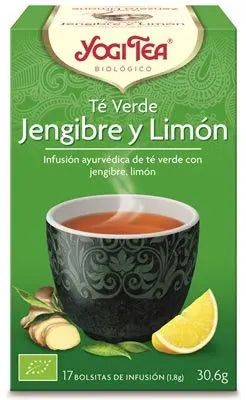 Yogi Tea Verde Jengibre y Limón box with 17 tea bags, featuring fresh ginger and lemon flavor from Jag Couture London New York