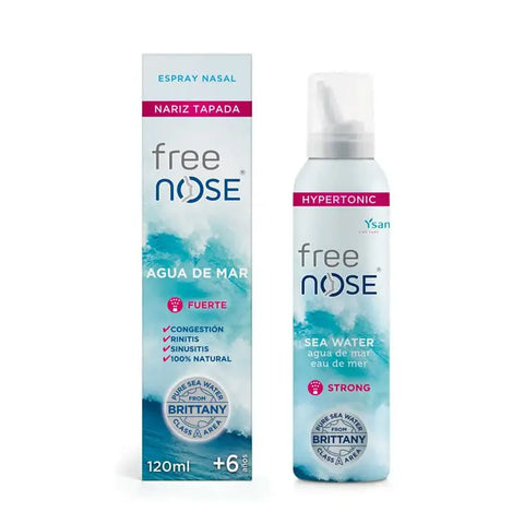 Ysana Free Nose Strong Hypertonic Sea Water nasal spray from Jag Couture London New York, shown in a clear bottle.