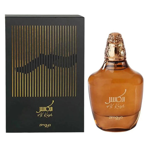 Zimaya Al Kaser Eau De Parfum bottle by Jag Couture London New York, 100ml, elegant glass fragrance bottle with a sleek design.