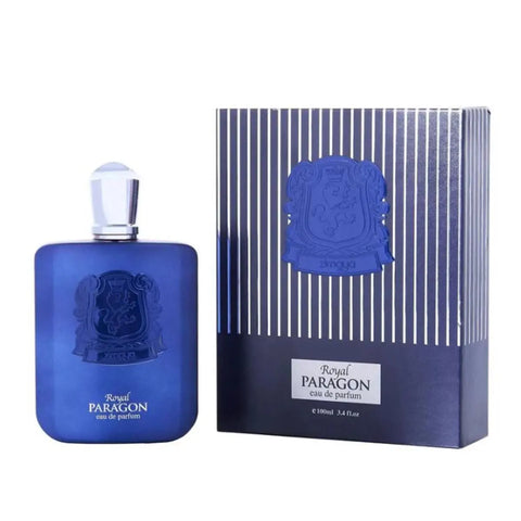 Zimaya Royal Paragon Eau De Parfum 100ml bottle by Jag Couture London and New York, elegant glass perfume container with gold accents