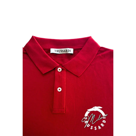 Red Trussardi Beachwear TRU25MPL01, stylish swim trunks by Jag Couture London New York, displayed on a plain background.