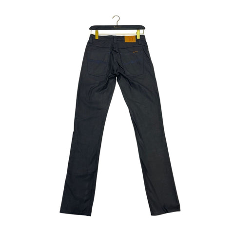 Nudie Jeans NJ3008GRIMTIM NeroBlack denim jeans shown in a natural pose, featuring a slim fit and classic black wash.