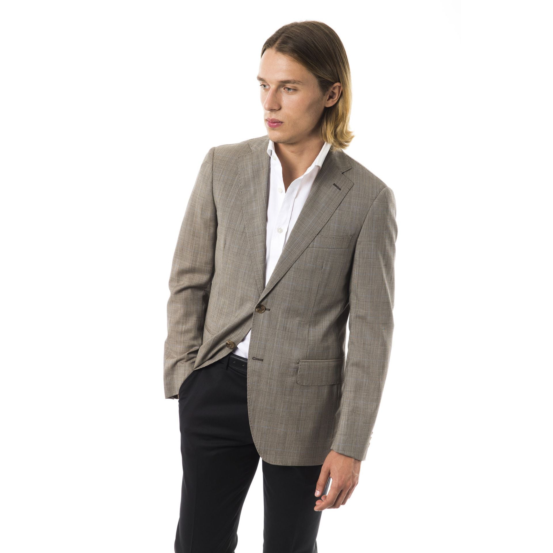 Jag Couture London men's Uominitaliani G3U2EM17_Q231 dress shirt, light blue with button-down collar, displayed on a hanger.