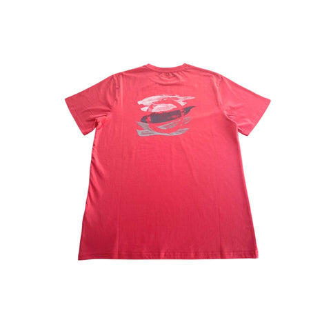 Trussardi Beachwear TRU25MTS03 Salmon, stylish salmon-colored swim trunks with brand logo, displayed on a model.