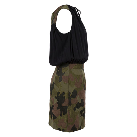 Trussardi Jeans with camouflage pattern, showcasing classic denim style and brand logo, displayed on a hanger.