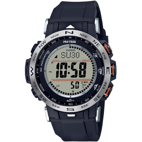 Casio X093_PRW-30-1AER sports watch with digital display, black strap, and rugged design, by Jag Couture London - New York.