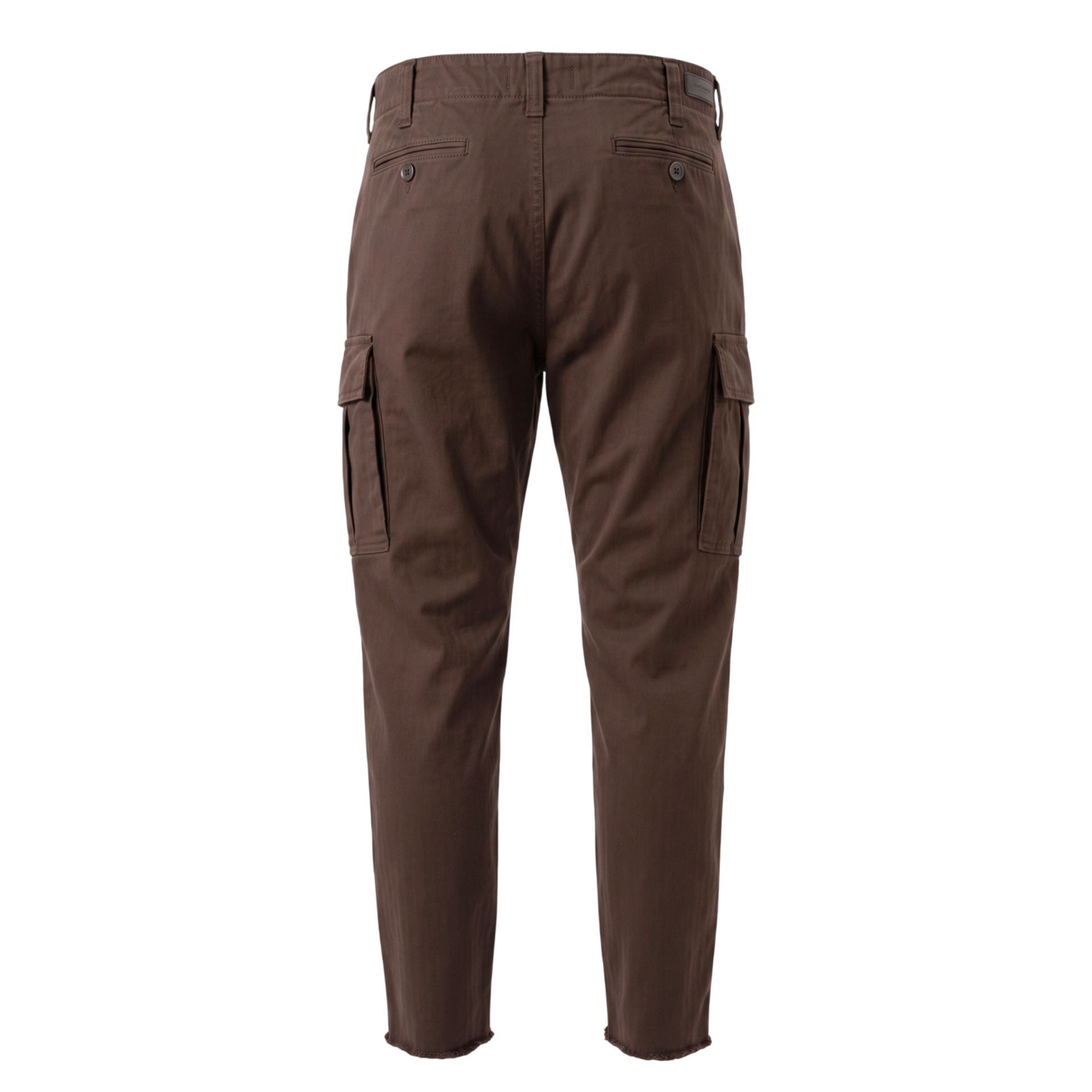 Dark brown Trussardi jeans with classic fit and brand logo, displayed on a hanger with a plain background.