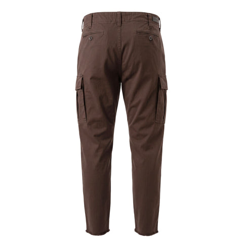 Dark brown Trussardi jeans with classic fit and brand logo, displayed on a hanger with a plain background.