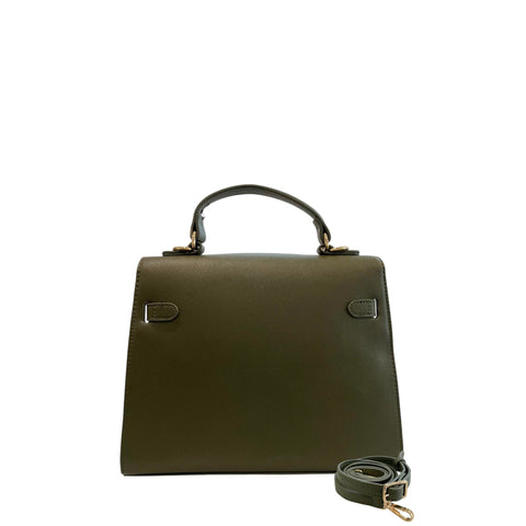 Cristinaeffe CF24FW027_VERDE green leather handbag by Jag Couture London - New York, featuring a sleek design and gold-tone hardware.