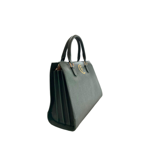 Cristinaeffe CF24FW022_VERDE handbag by Jag Couture London - New York, featuring green leather with silver hardware and structured design.