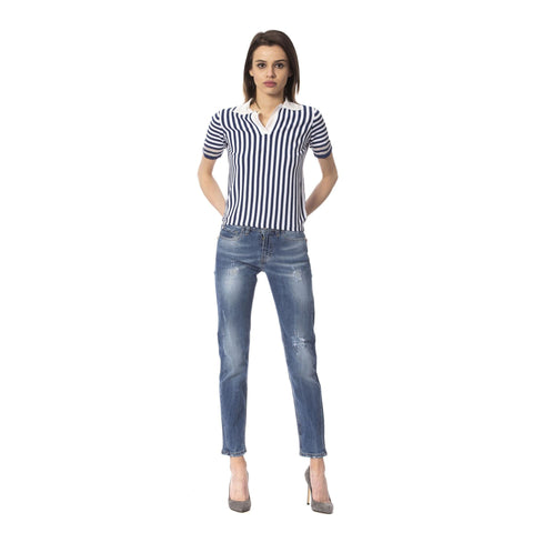 Dark denim Frankie Morello FWOP7113JE jeans with front pockets and stitching details, displayed on a plain background.