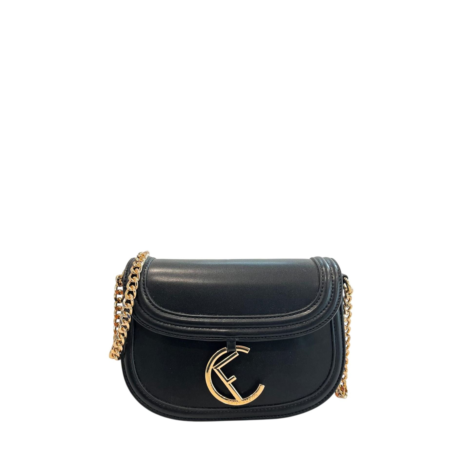 Cristinaeffe CF22708 black leather handbag by Jag Couture London - New York with sleek design and silver hardware.
