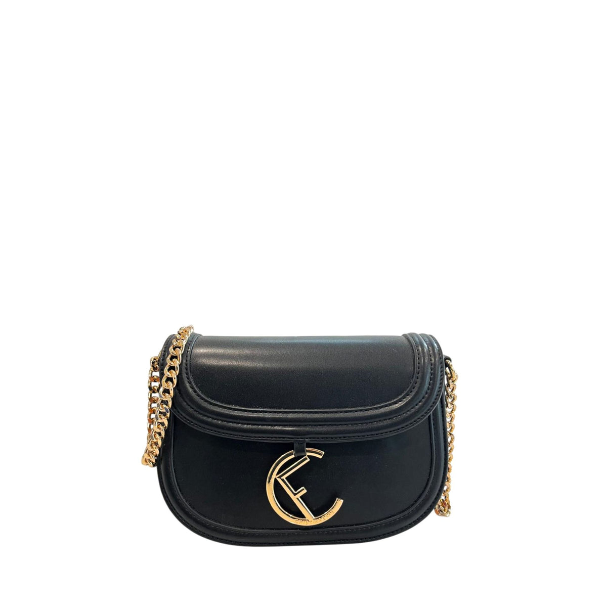 Cristinaeffe CF22708 black leather handbag by Jag Couture London - New York with sleek design and silver hardware.