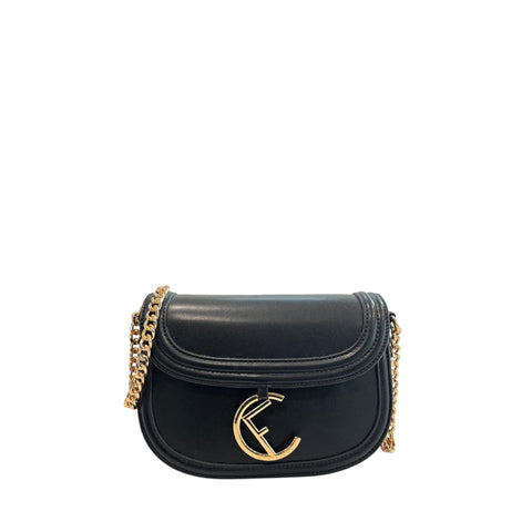 Cristinaeffe CF22708 black leather handbag by Jag Couture London - New York with sleek design and silver hardware.