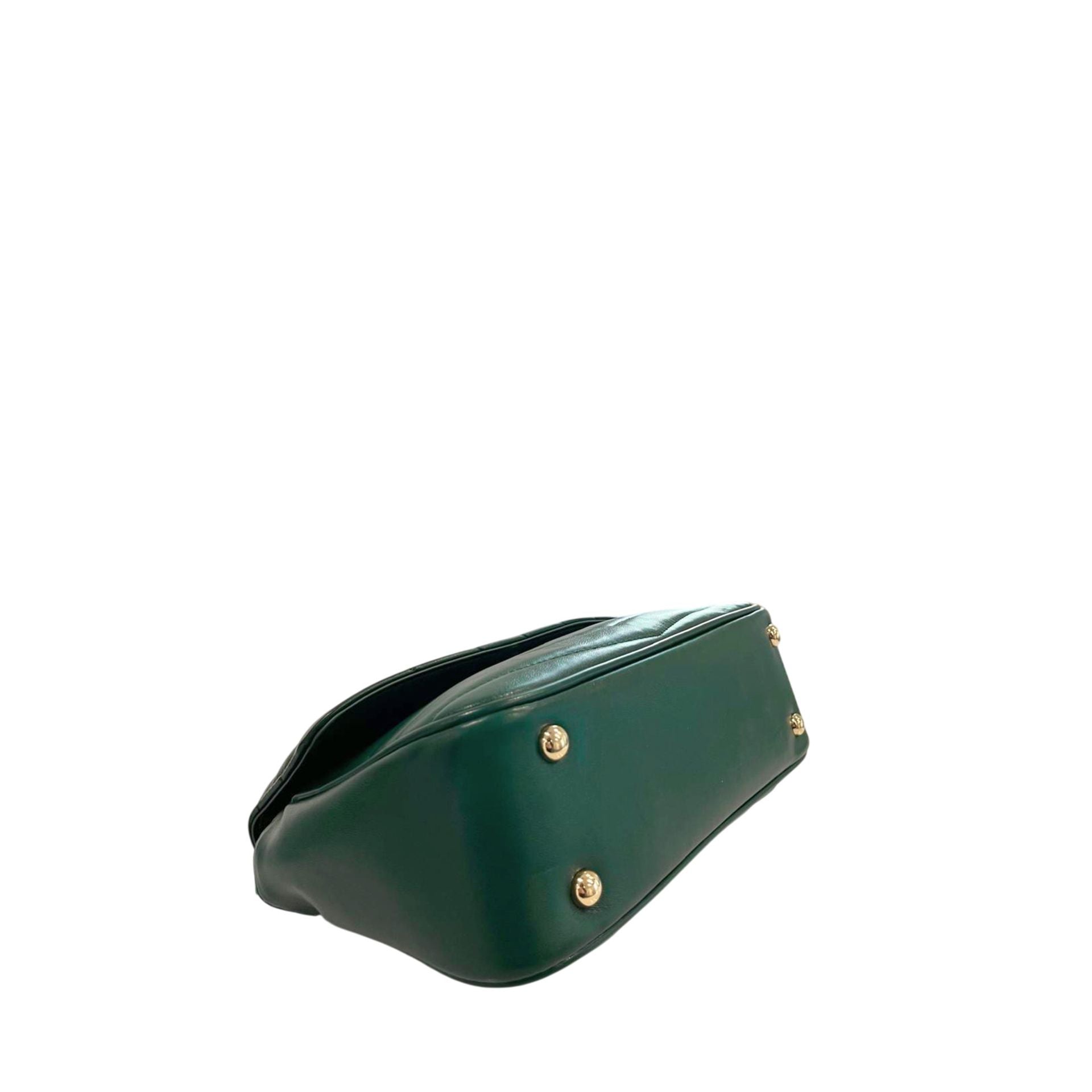 Cristinaeffe CF24FW026_VERDE handbag by Jag Couture London featuring green leather with gold hardware and structured design.