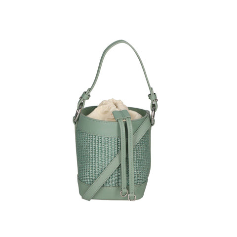 Jag Couture London mint green Gave Lux GLX220516623FBG-331 handbag with silver hardware, shown in a close-up view.