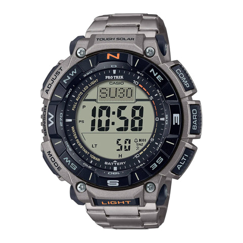 Casio X093_PRG-340T-7ER digital watch with black strap and silver case, featuring chronograph and date display.