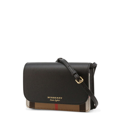 Burberry black and tan checkered handbag by Jag Couture London with leather accents and gold hardware.