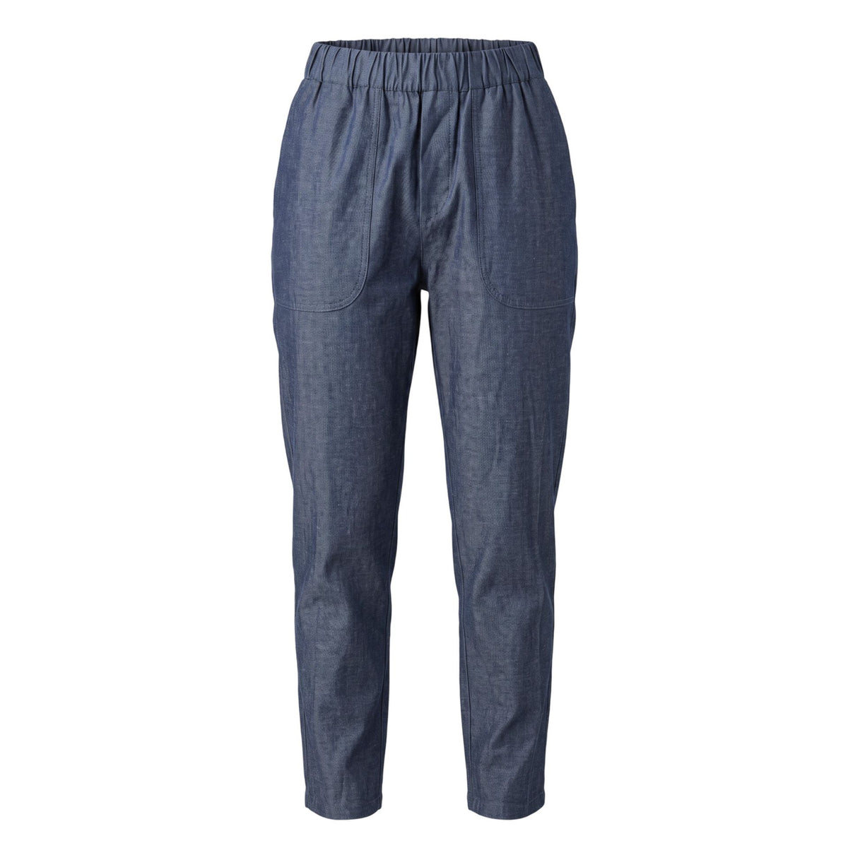 Jag Couture London blue Trussardi jeans with classic five-pocket design and logo-embossed leather patch shown in the image.