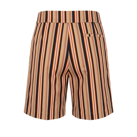 Trussardi jeans in beige and navy blue with orange accents, styled on a model showcasing the slim fit design.