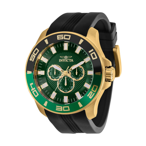 Invicta wristwatch with black dial and stainless steel band, branded by Jag Couture London New York, close-up view.