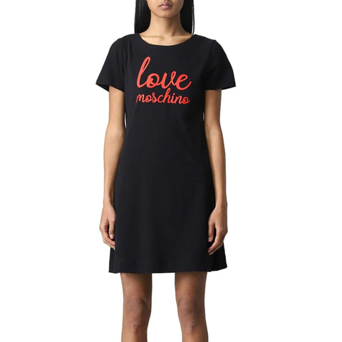Jag Couture London-New York Moschino crossbody bag with black leather and gold-tone hardware, featuring bold logo details.