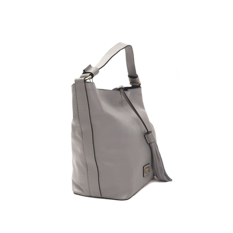 Jag Couture London New York Pompei Donatella MC6071GRETA_Fog stylish leather handbag with metal accents and adjustable shoulder strap.