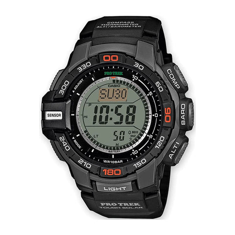 Casio X093_PRG-270-1ER digital watch with black strap and round face, featuring multiple functions and a sleek design.