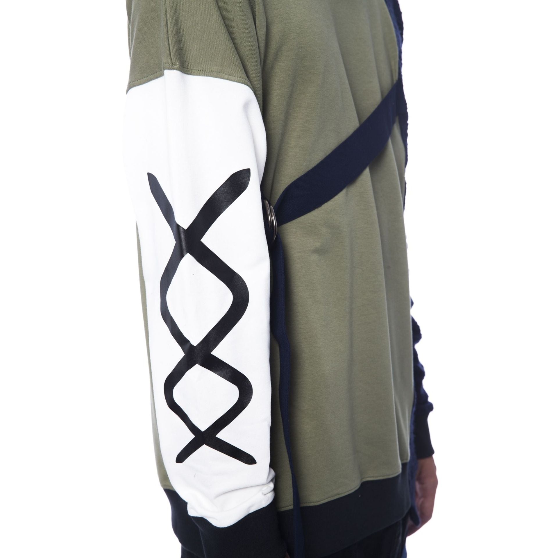 Nicolo Tonetto LIEN Army Blue jacket by Jag Couture London - New York, shown on a hanger with detailed fabric texture.