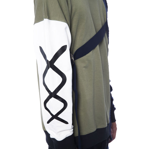 Nicolo Tonetto LIEN Army Blue jacket by Jag Couture London - New York, shown on a hanger with detailed fabric texture.