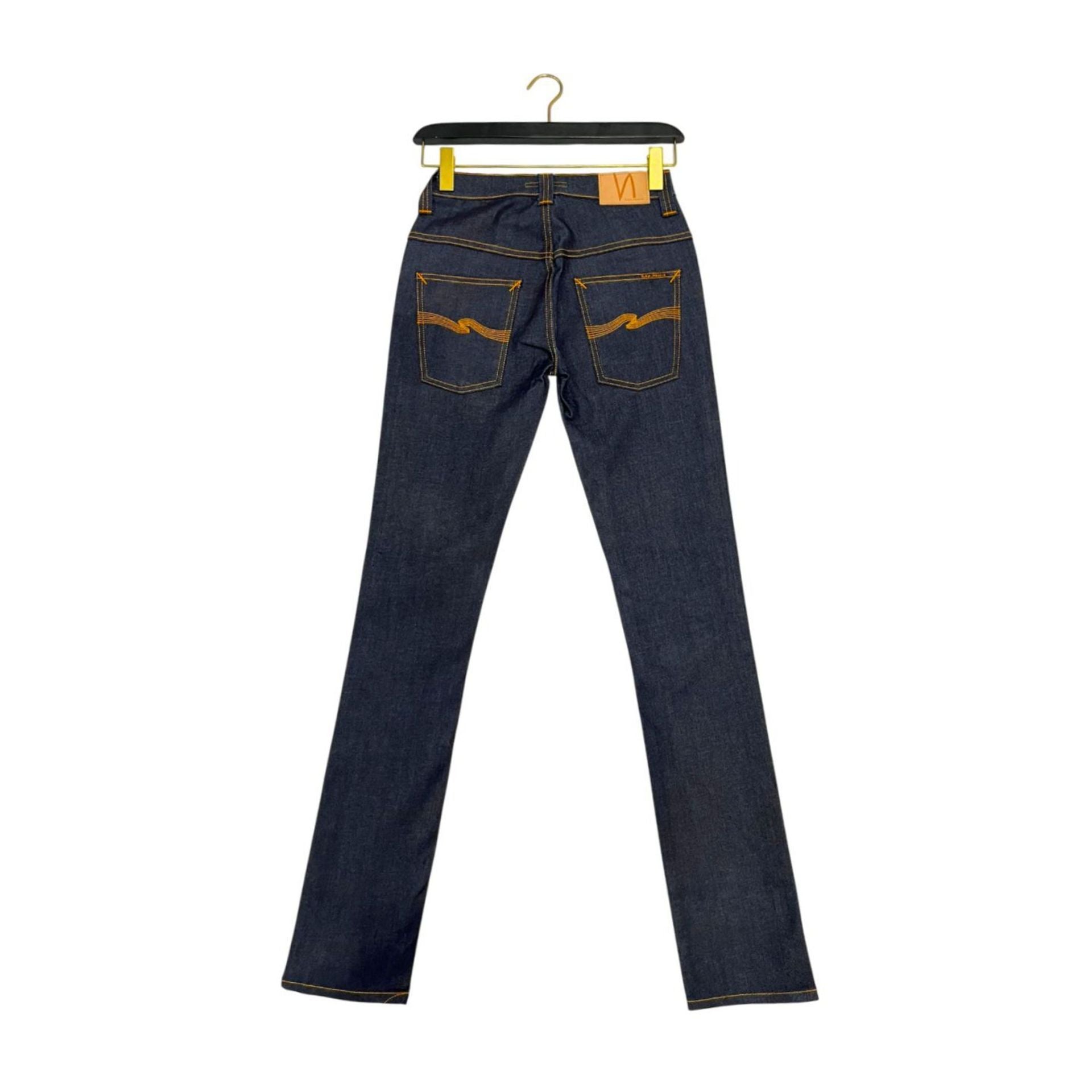 Nudie Jeans NJ4229 Tapeted in Blue Navy, slim fit denim jeans displayed with detailed stitching and classic five-pocket design.