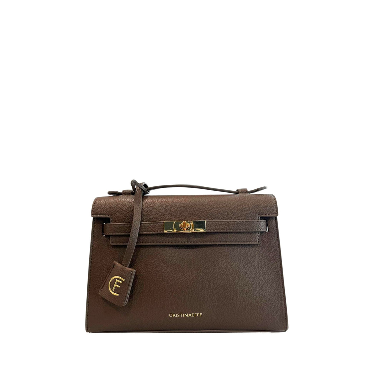 Cristinaeffe CF24FW024_MARRONE handbag by Jag Couture London New York, brown leather with gold hardware and sleek design