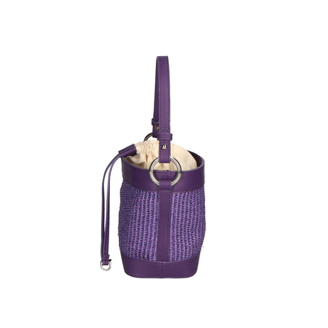 Jag Couture London - New York Gave Lux GLX220516623FBG-307_S45_Viola stylish handbag with textured violet leather and gold-tone hardware.