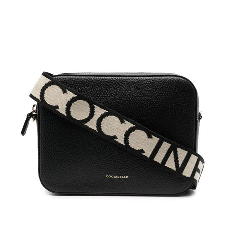 Luxury black leather handbag from Jag Couture London - New York, Coccinelle X073_E5MN555M301- with gold-tone hardware and structured design.