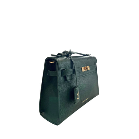 Cristinaeffe CF24FW024_VERDE green designer handbag by Jag Couture London - New York, with stylish leather details and gold accents.