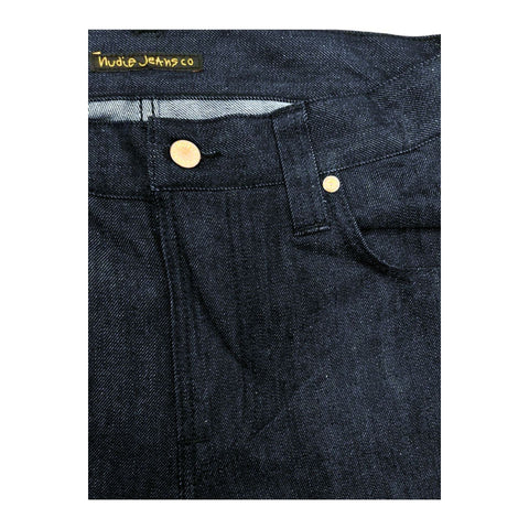 Nudie Jeans NJ3277 ThinFinn in Blue Navy, slim-fit denim jeans with classic stitching and five-pocket design.