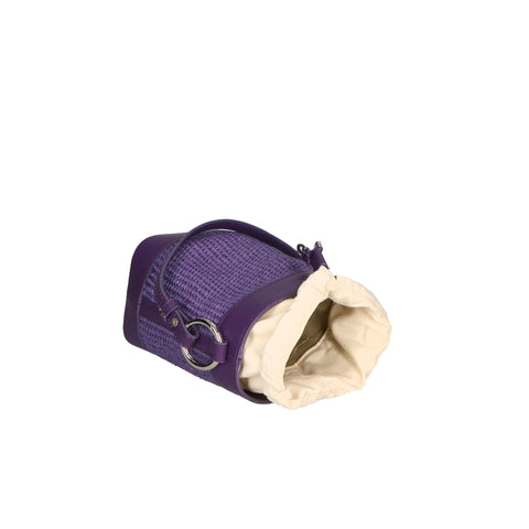 Lux Gave bag by Jag Couture London featuring a vibrant violet color and elegant design with gold hardware details.