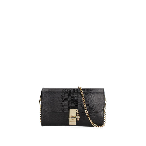 Jag Couture London-NY Viola Castellani VC220073423FBG-LU28 black leather handbag with silver hardware and adjustable strap.