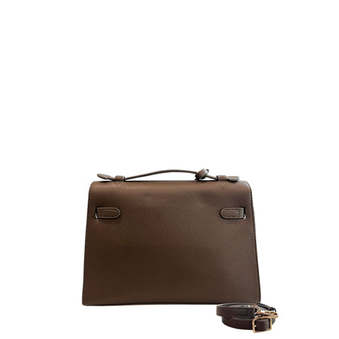 Cristinaeffe CF24FW024_MARRONE brown leather handbag by Jag Couture London - New York with gold hardware and structured design.